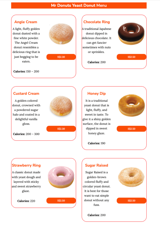 Mister Donut Singapore - Yeast Donut (Menu)